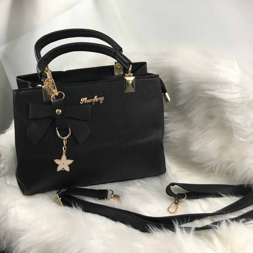 Mini Top Handle Crossbody Bow Tote Black
